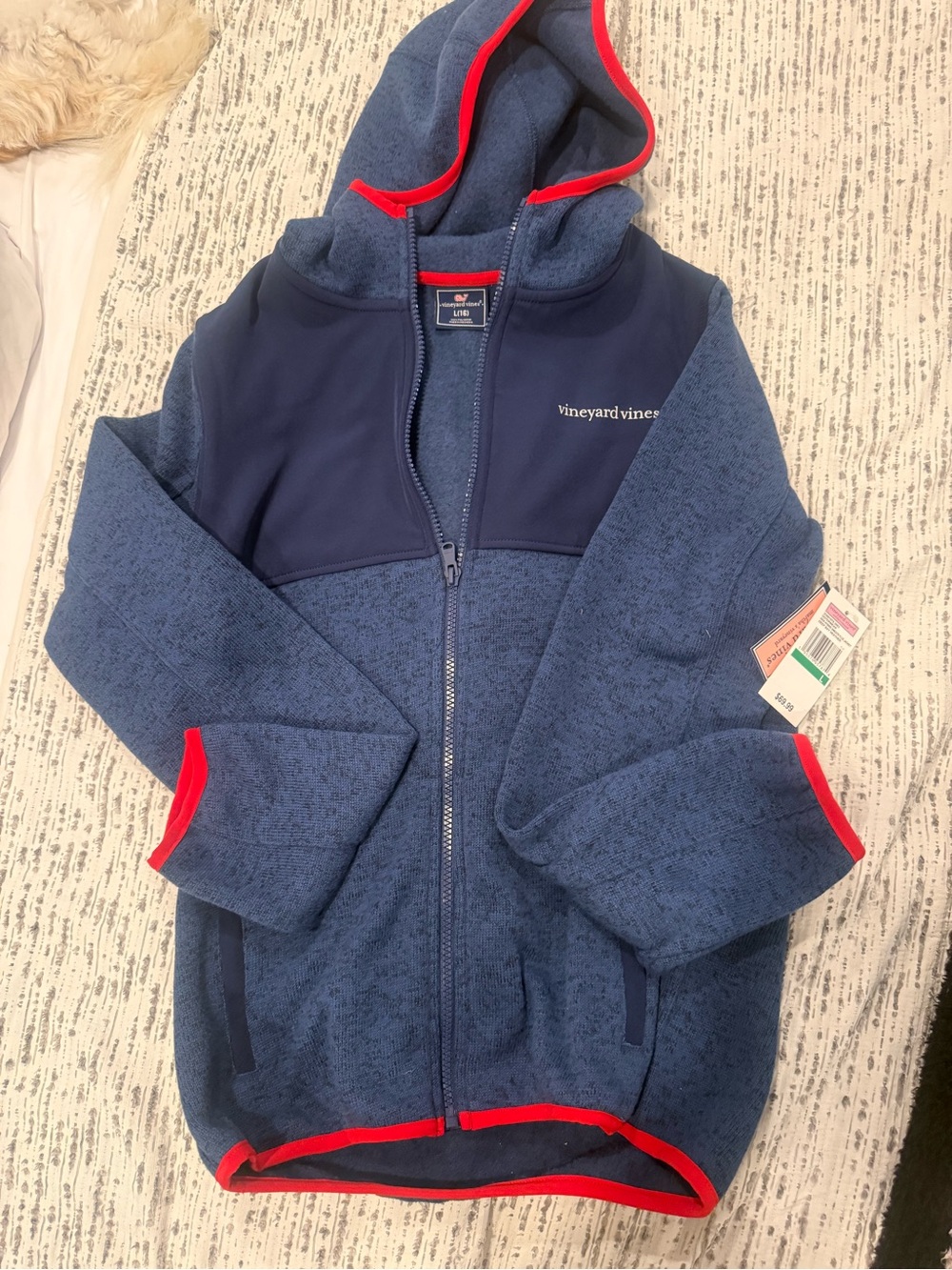Vineyard Vines Navy & Red Trim Kids Hooded Zip Fleece